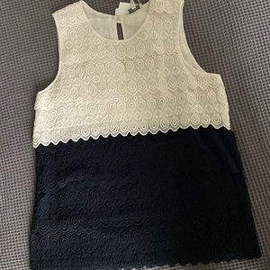 Joie eyelet, sleeveless top. Ivory and black